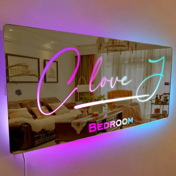 Personalized Name Mirror Sign Optional Templates Neon Sign With LED Lights Custom Text Multicolor Glow Wall Decor Gift for Family - MyNameMirror