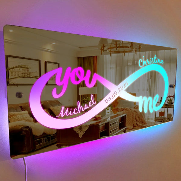 Valentine's Day gift Personalized Name Mirror Light Infinity Love Gift for Couple
